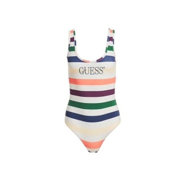 NWT Guess heather grey & multicolour stripe logo tank bodysuit, XS - Picture 8 of 11
